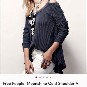 Free People Off-Shoulder Sweater in Navy
